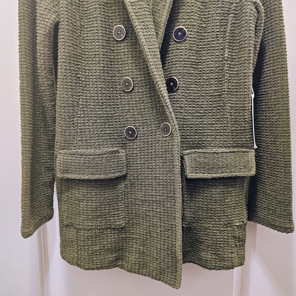 NWT Chico’s Size 1 Olive Green Textured Sweater Jacket Double Breasted - Picture 6 of 9